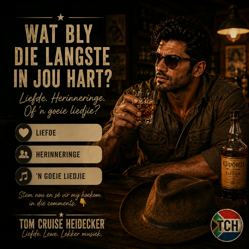 Tom Cruise Heidecker by 'n kroegtoonbank met 'n glas in die hand.
